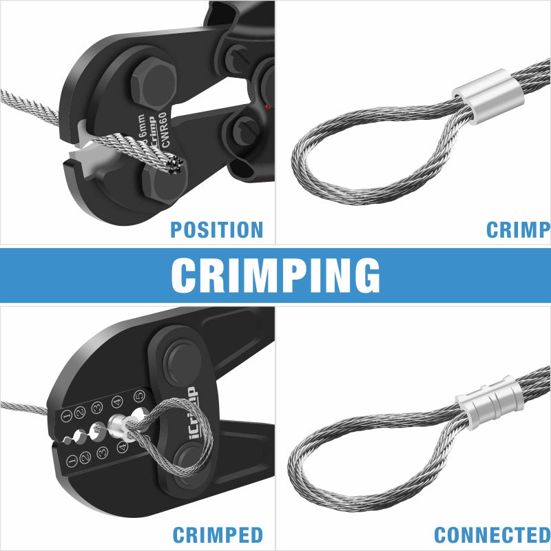 IWISS iCrimp IWS-1608B Wire Rope Crimping Tool for Aluminum Loop Sleeves, Duplex Oval Cable Ferrules 1/16â€™â€™ to 3/16â€™â€™, c/w Wire Rope Cable Cutter - Image 4
